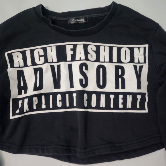 CHOIES Black Cropped Graphic Sweatshirt “Rich Fashion Advisory” Size Small - Picture 4 of 5